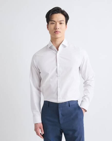 White Slim-Fit Dress Shirt with Grey Micro Dots