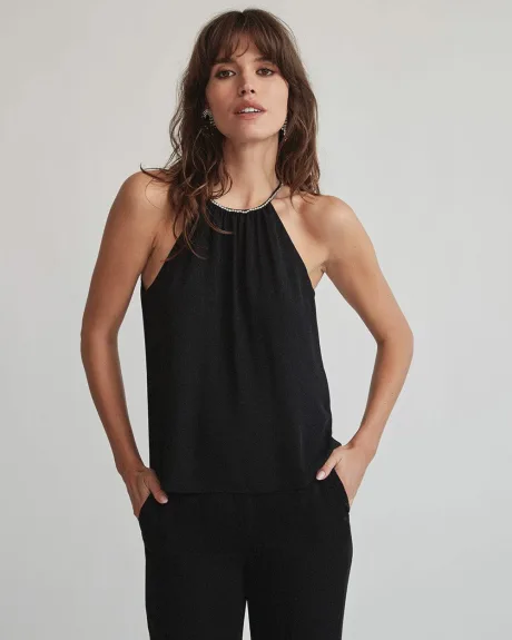 Silky Crepe Cami with Jeweled Neckline