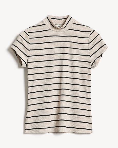 Haut Rayé à Manches Très Courtes et Col Montant