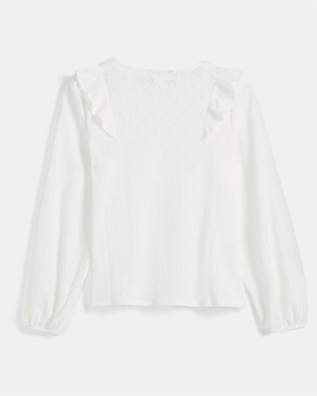 Novelty Stitch Long Puffy Sleeve T-Shirt with Frills