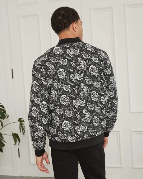 Dressy Jacquard Bomber Jacket with Floral Pattern