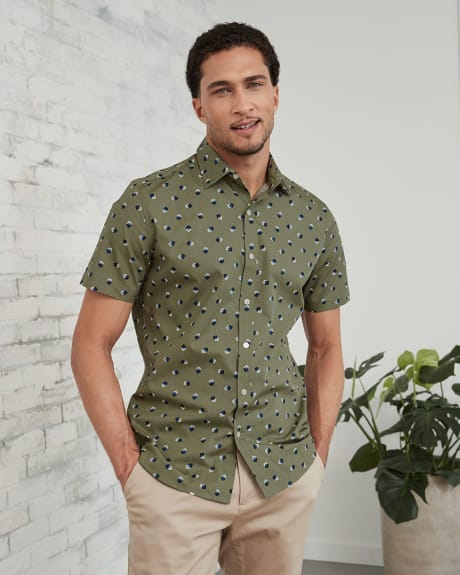 Tailored Short-Sleeve Shirt with Geometric Pattern