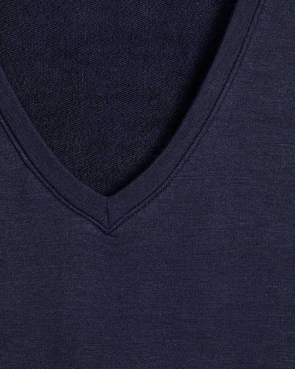 French Terry V Neck T-Shirt with Drawcords