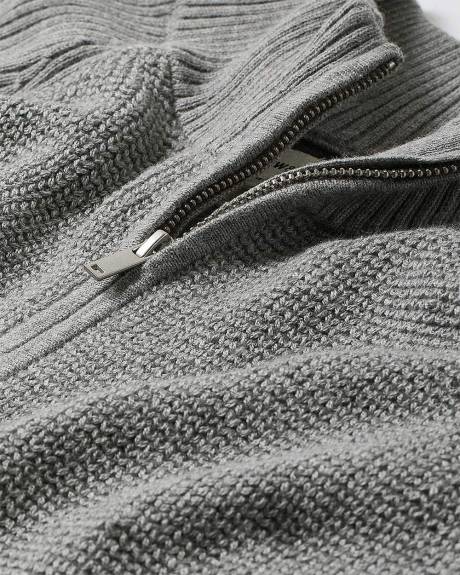 Pull à Col Montant à Demi-Zip et Manches Longues