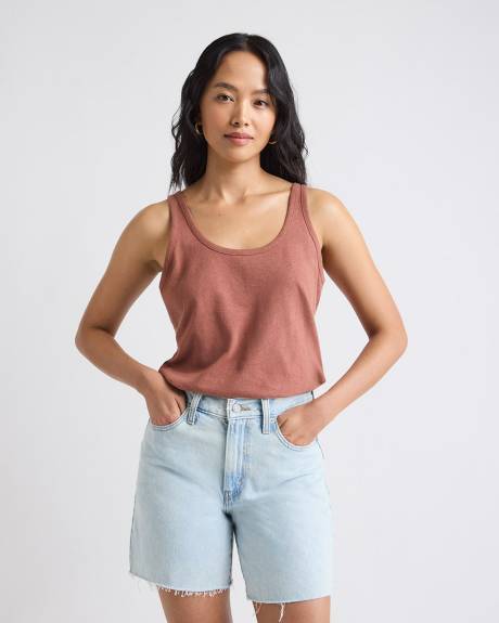 Crew-Neck Linen-Blend Tank Top