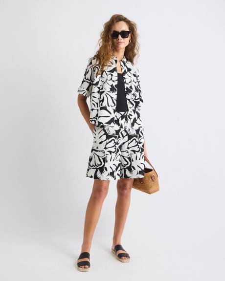 Blouse en M&eacute;lange de Lin &agrave; Manches Courtes et Col Chemisier