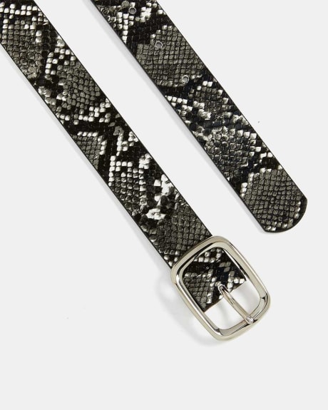 Snake Effect Belt with Square Buckle