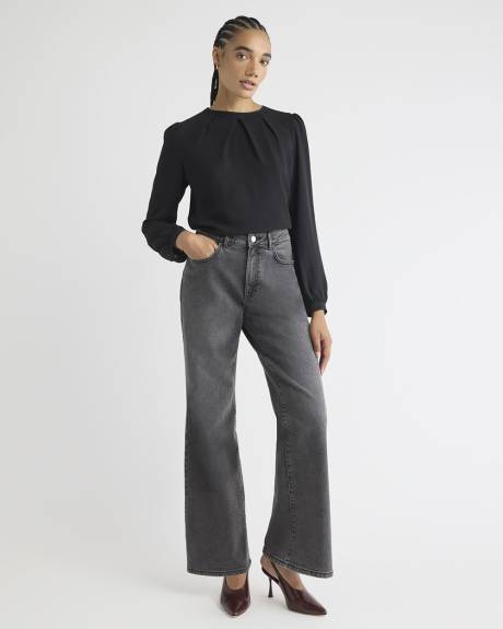 Blouse Bimatière à Manches Longues et Col Rond