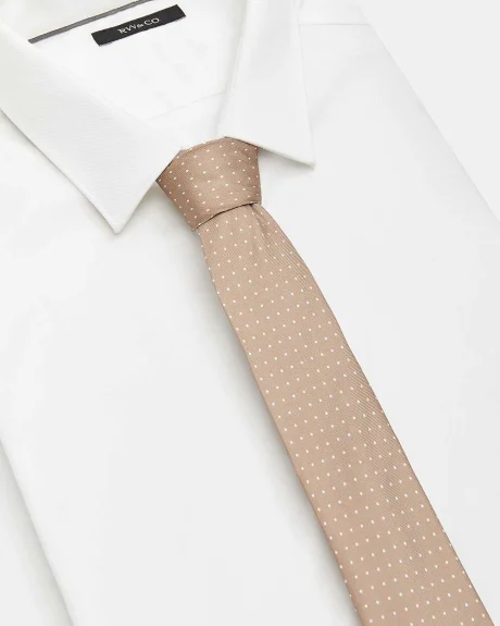 Cravate Beige Étroite à Pois Blancs
