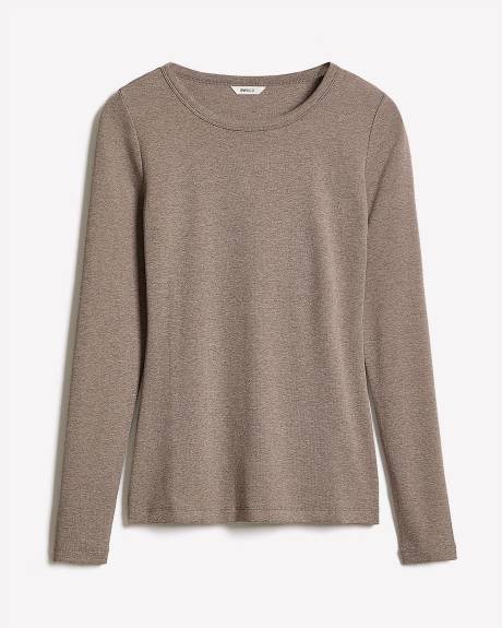 T-Shirt Côtelé Ajusté à Manches Longues et Col Rond en Tricot Luxueux