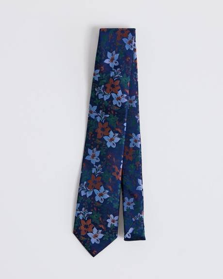 Navy Regular Tie with Floral Pattern