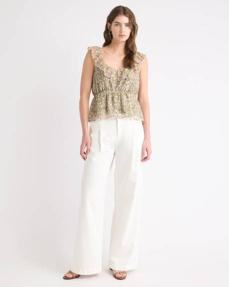 Blouse Sans Manches à Coupe Empire à Col en U à Volants