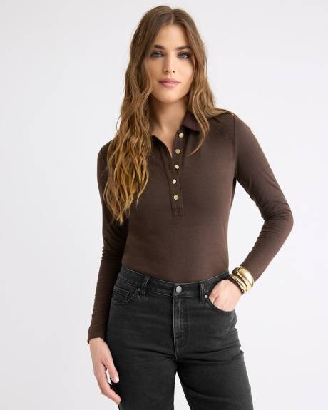 Long-Sleeve Fitted Polo