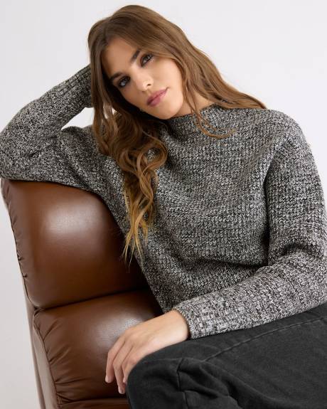 Long-Sleeve Mock-Neck Ribbed Marled Sweater