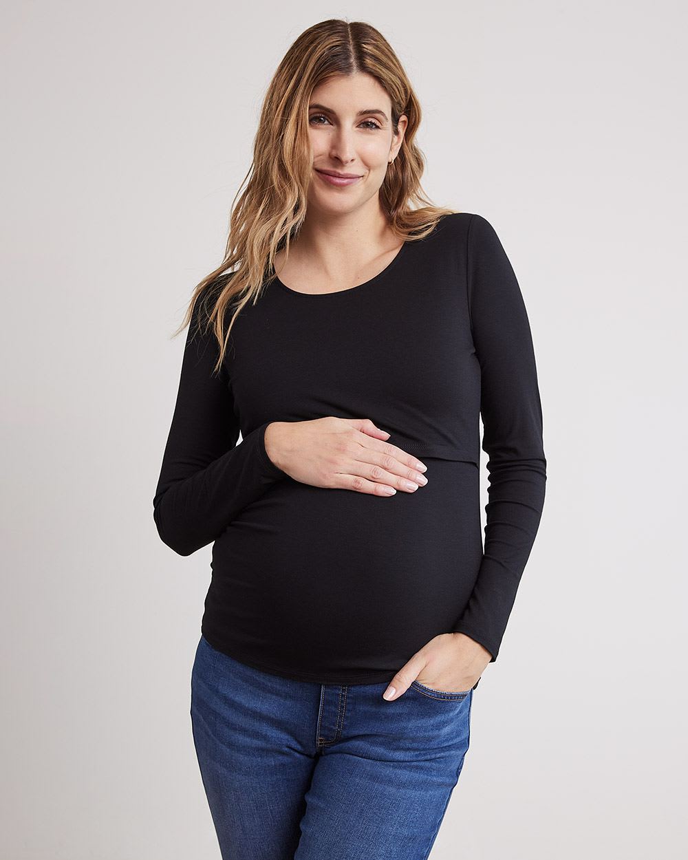 Nursing Long-Sleeve Top with Scoop Neckline, Set of 2 - Thyme Maternity