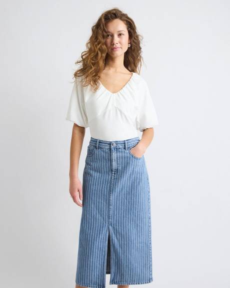 Haut à Col V et Manches Courtes Bouffantes