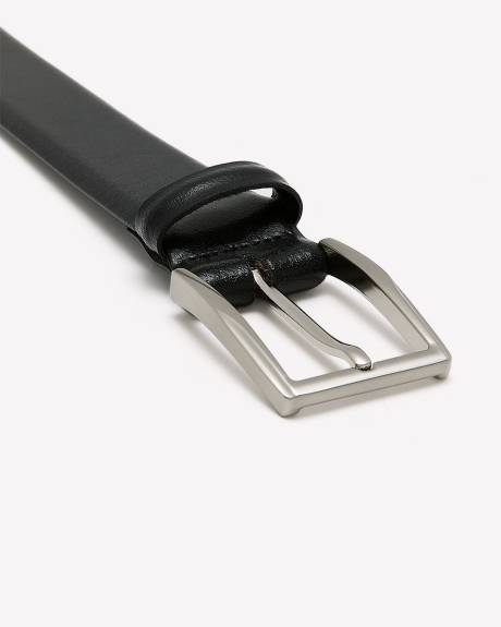 Ceinture en Cuir Noir Texturé avec Boucle Carrée