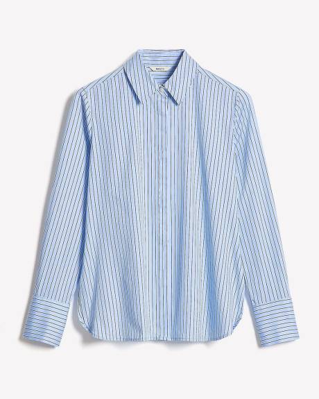 Blouse Ajust&eacute;e en Popeline Ray&eacute;e &agrave; Manches Longues