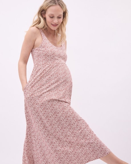 Fit and Flare Sleeveless Midi Dress with Pockets - Thyme Maternity