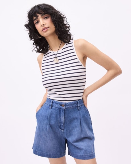 Striped Crew-Neck Ribbed Fitted Cami