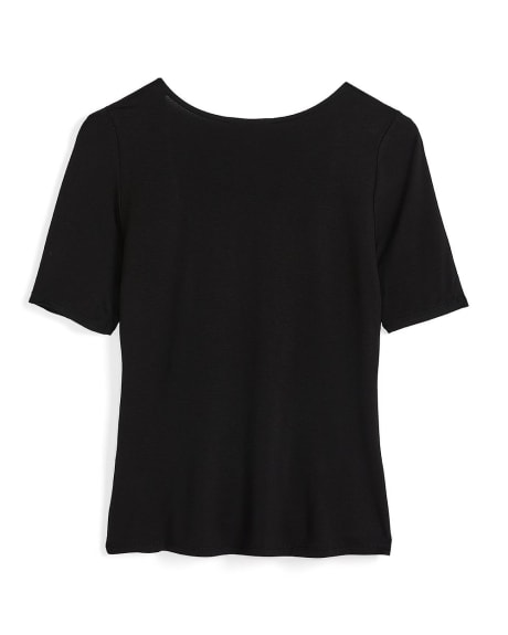 Black Elbow Sleeve Scoop-Neck T-Shirt