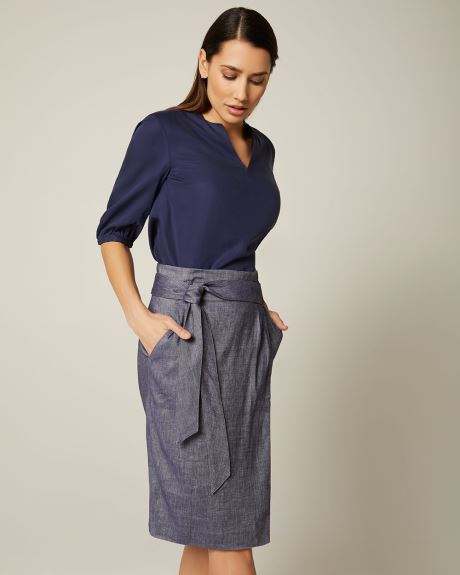 High-waist Chambray linen-blend Paper bag skirt | RW&CO.