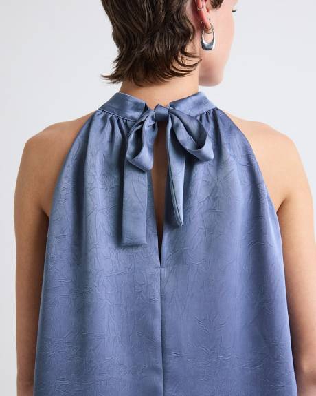 Blouse Sans Manches &agrave; Col Licou en Satin