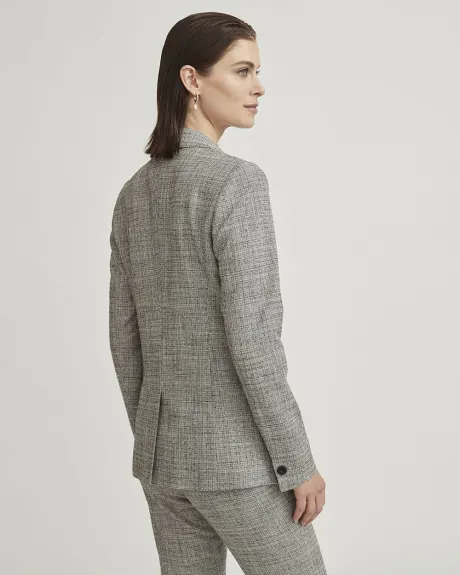 Grey Tweed One-Button Long Blazer