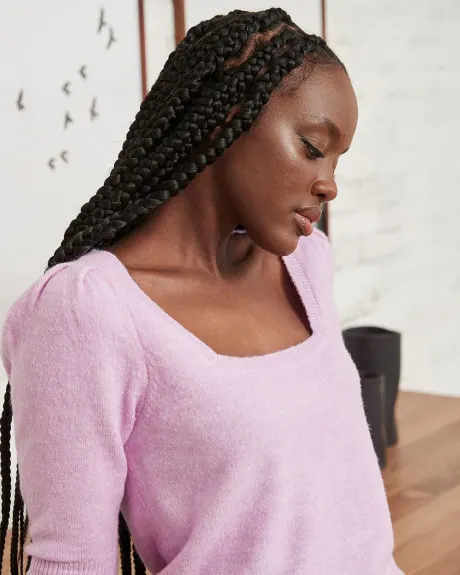 Square-Neck Sweater with Short Puffy Sleeves