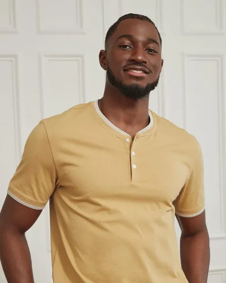 Short-Sleeve Henley T-Shirt with Contrast Trims