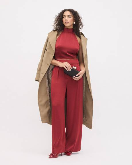 Sleeveless Halter-Neck Satin Cocktail Blouse