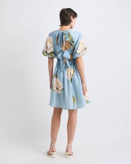 Robe Mini &agrave; Manches Courtes Bouffantes et Col Rond