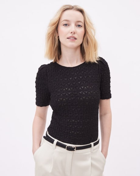 Short-Sleeve Crew-Neck Lace Top
