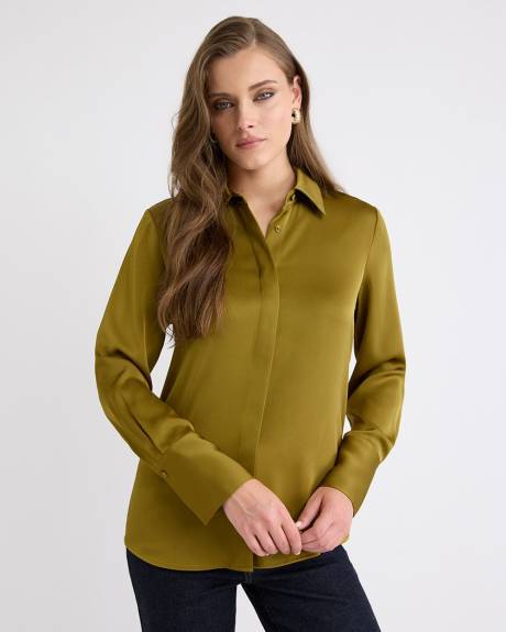 Satin Long-Sleeve Buttoned-Down Blouse