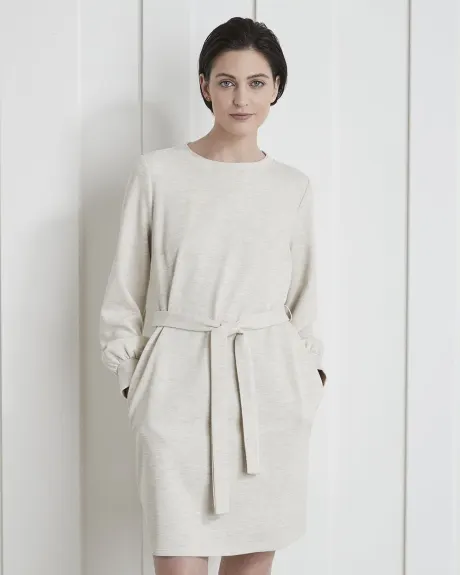 Knit Twill Boat-Neck Long Sleeve Dress with Removable Sash