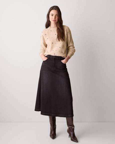 Long-Sleeve Crew-Neck Sweater with Embroidered Pattern