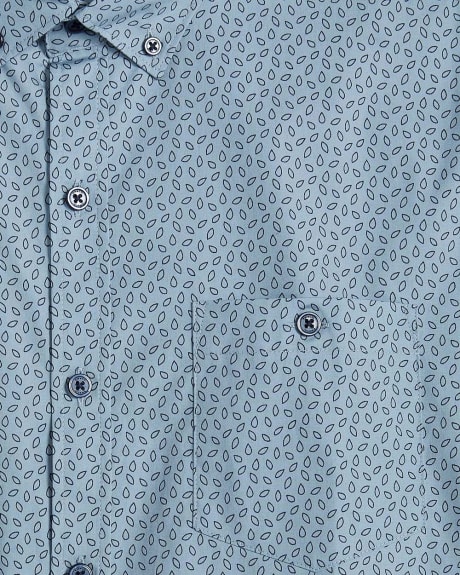 Slim Fit Short-Sleeve Blue Shirt with Geometric Leaf Print