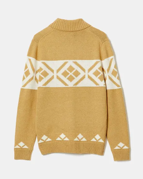 Shawl Collar Pullover Sweater with Fairisle Print