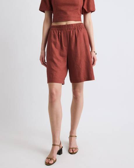 Linen High-Waisted Bermuda