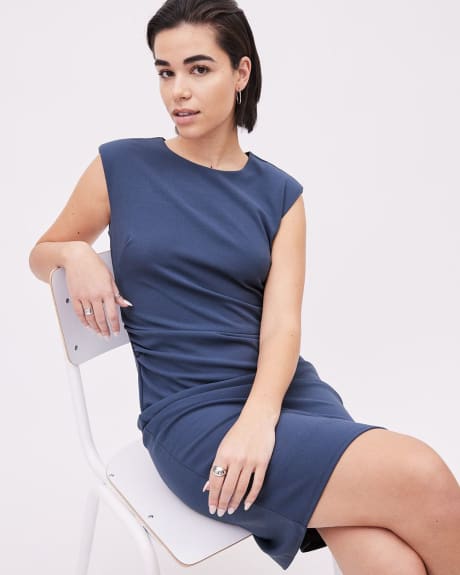 Knit Crepe Fitted Crew-Neck Sleeveless Dress