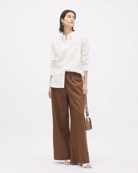 Long-Sleeve Buttoned-Down Linen Blouse