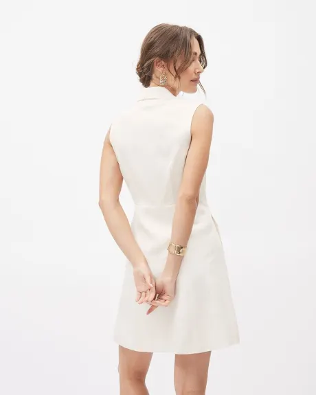 Buttoned-Down Sleeveless Linen-Blend Dress with Tailored Collar
