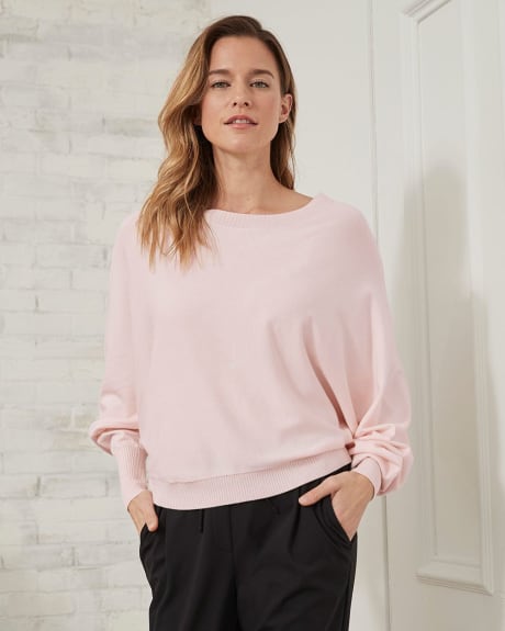 Cropped Boat-Neck Batwing Sleeve Pullover Sweater