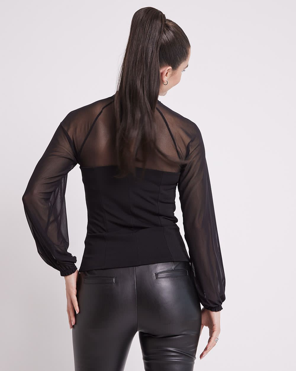Sheer-Long-Sleeve Tee with Bustier Effect