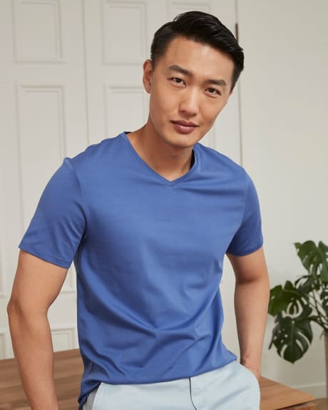 T-Shirt Coloré à Col V en Coton Supima (R)