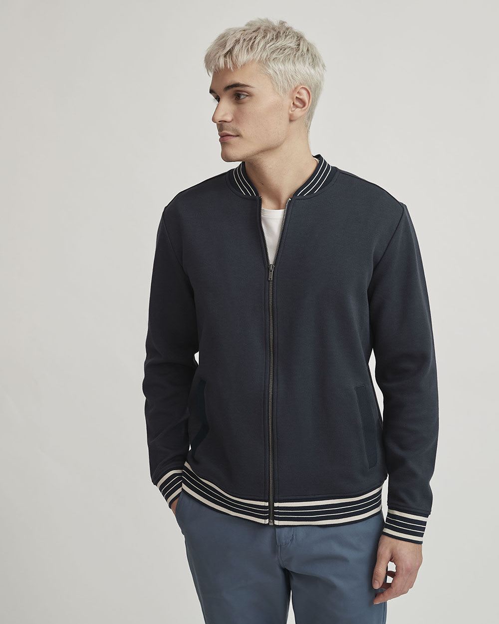 Bomber Jacket with Striped Trims