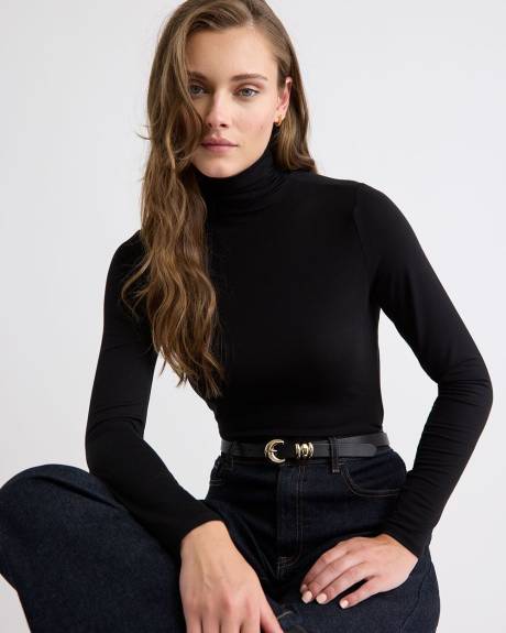 T-Shirt Ajusté à Manches Longues et Col Montant