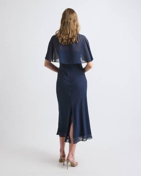 Sleeveless Midi Cocktail Dress with Cape