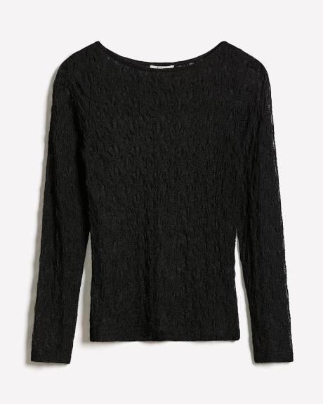 Haut en Dentelle à Manches Longues et Col Bateau