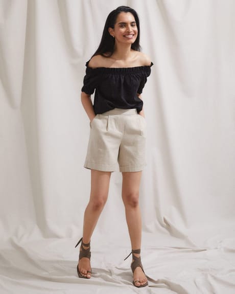 Off Shoulder Popover Blouse with Short Puffy Sleeves